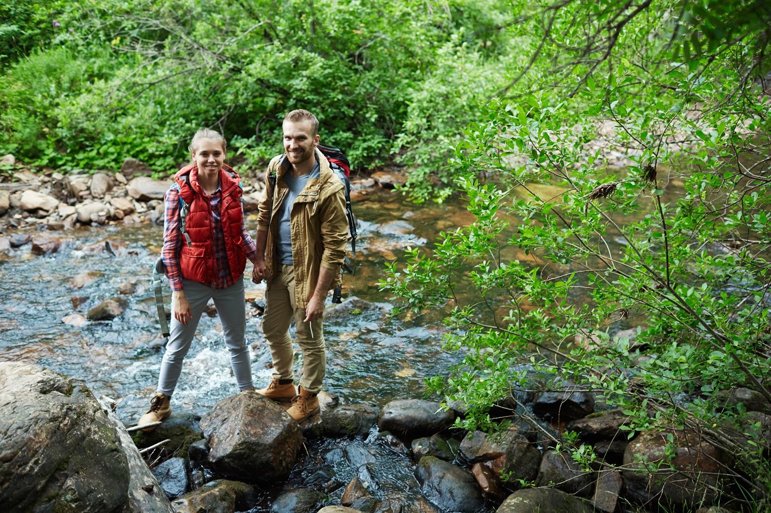 Hiking through river